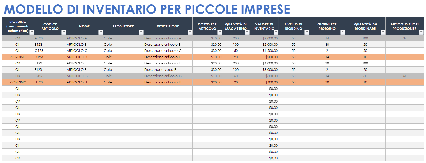  Modello di inventario per piccole imprese