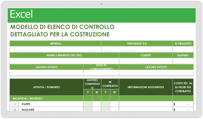  Modello di elenco di controllo per costruzioni commerciali