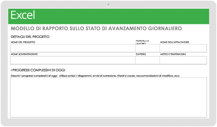 Modello giornaliero di rapporto sullo stato di avanzamento del progetto