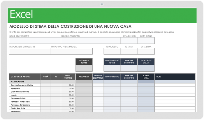 Modello di preventivo per la costruzione di una nuova casa