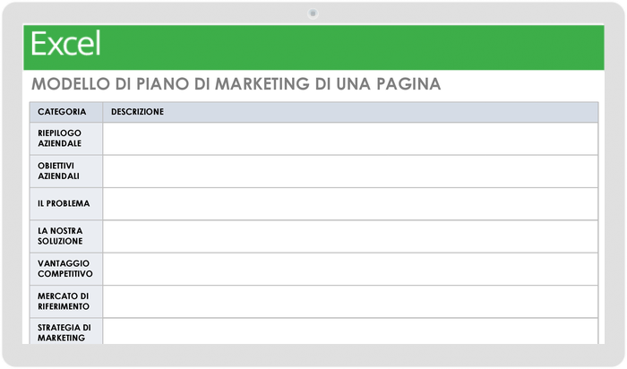 Piano di marketing di una pagina