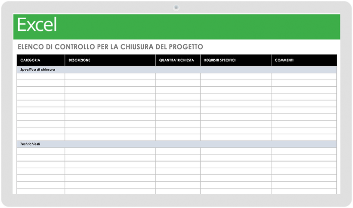 Modello di lista di controllo per la chiusura del progetto