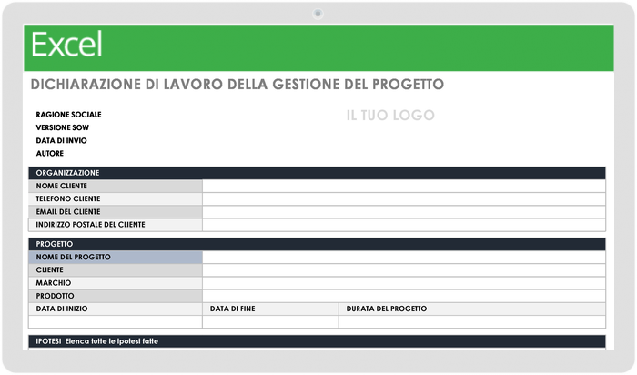 Modello di dichiarazione di lavoro di gestione del progetto