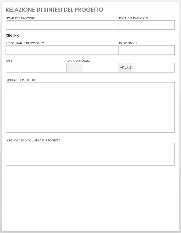  Modello di rapporto di riepilogo del progetto