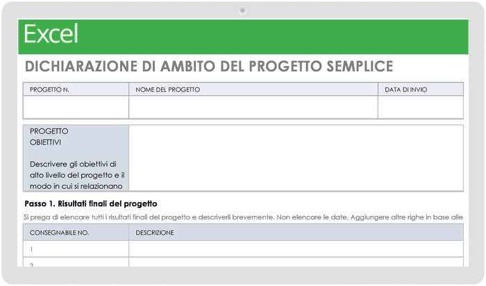 Modello di dichiarazione di ambito di progetto semplice