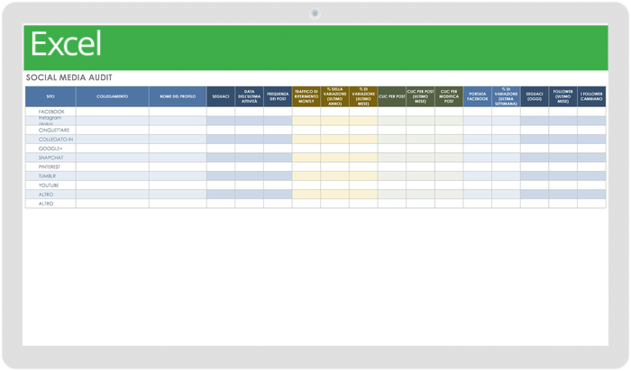 Modello di audit per social media