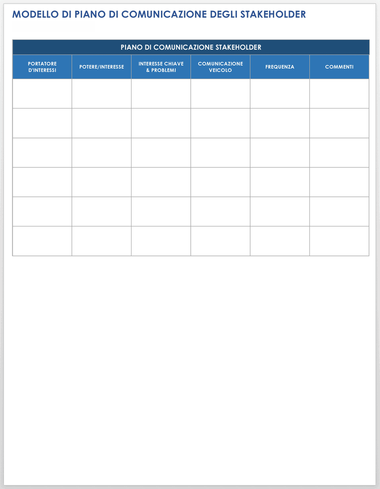 Modello di piano di comunicazione con gli stakeholder